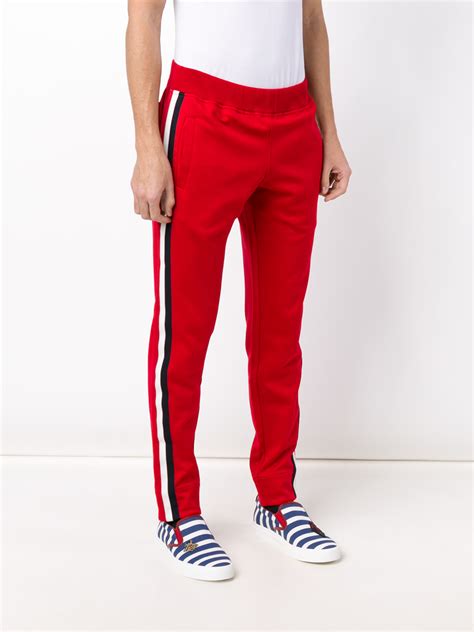 gucci red and green striped pants|Gucci satin jacquard pants.